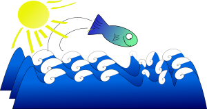 cartoon fish smiling and leaping from the water