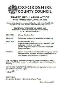 Moorland Road Traffic Regulation Notice