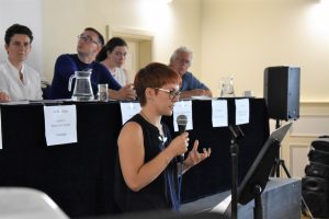 Photo of Rachael Treharne from Extinction Rebellion speaking