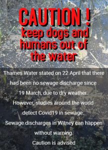 Poster advising dogs and humans not to enter the river, brook and lake in the Country Park because of raw sewage