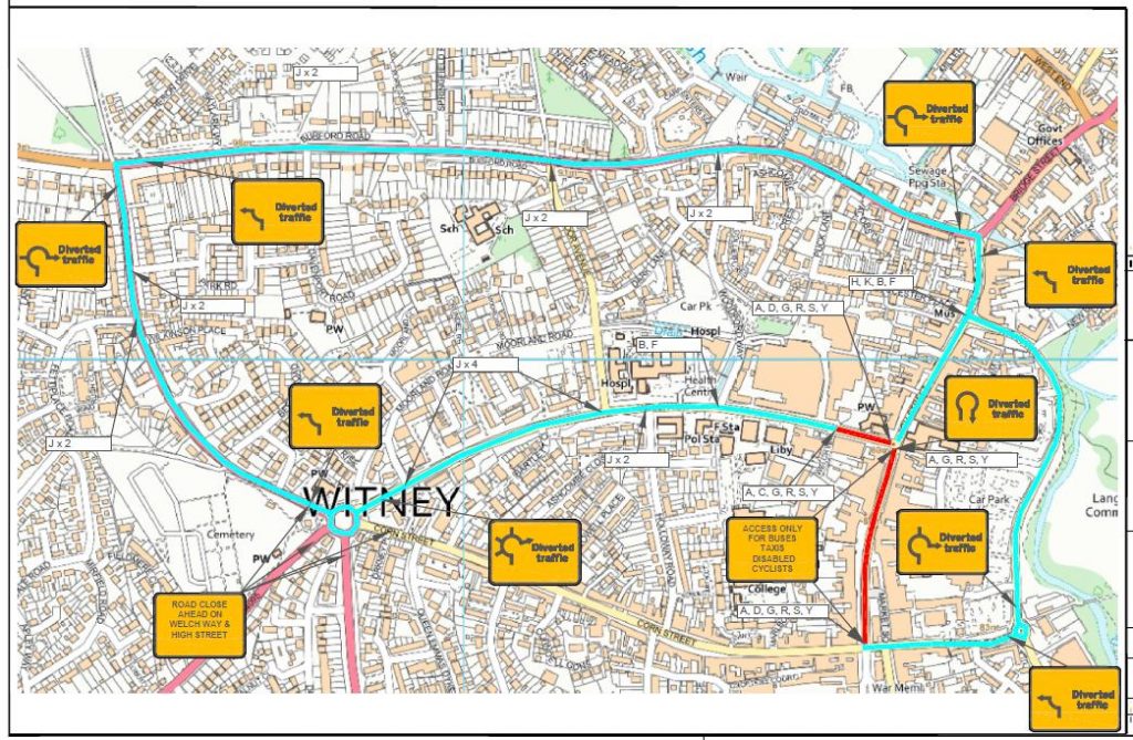 Map showing new restrictions and diversions as described in the order