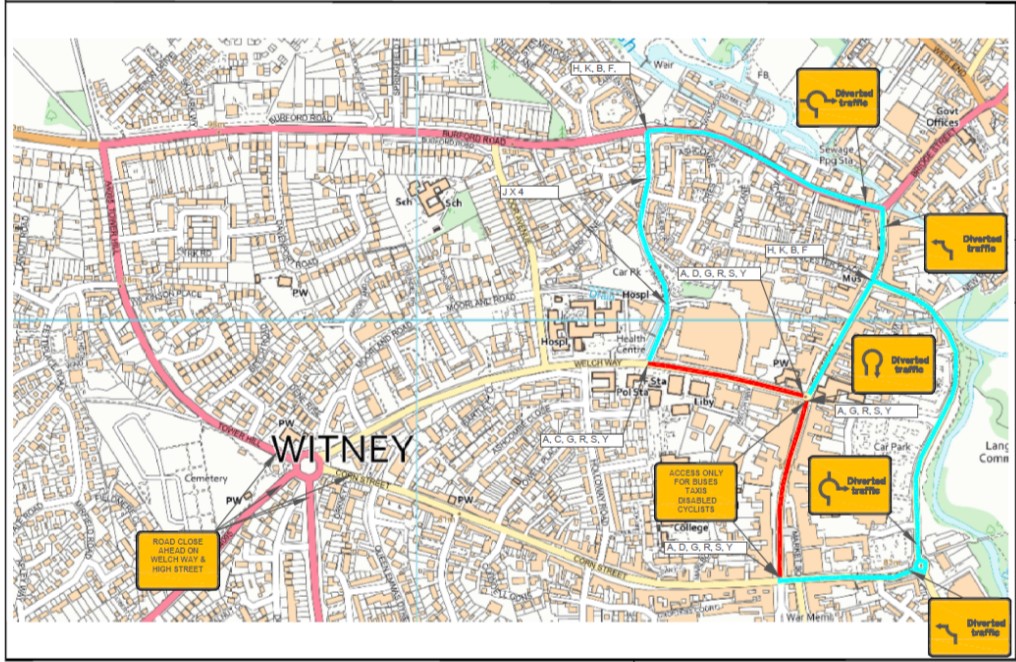 Map showing new restrictions and diversions as described in the order