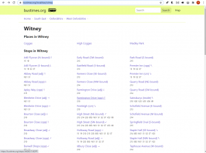 Screenshot of bustimes.org showing all the buses from a particular stop