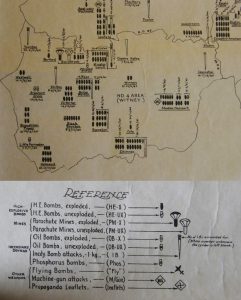 Map depicting concentration of bombs dropped in Witney and surrounding villages