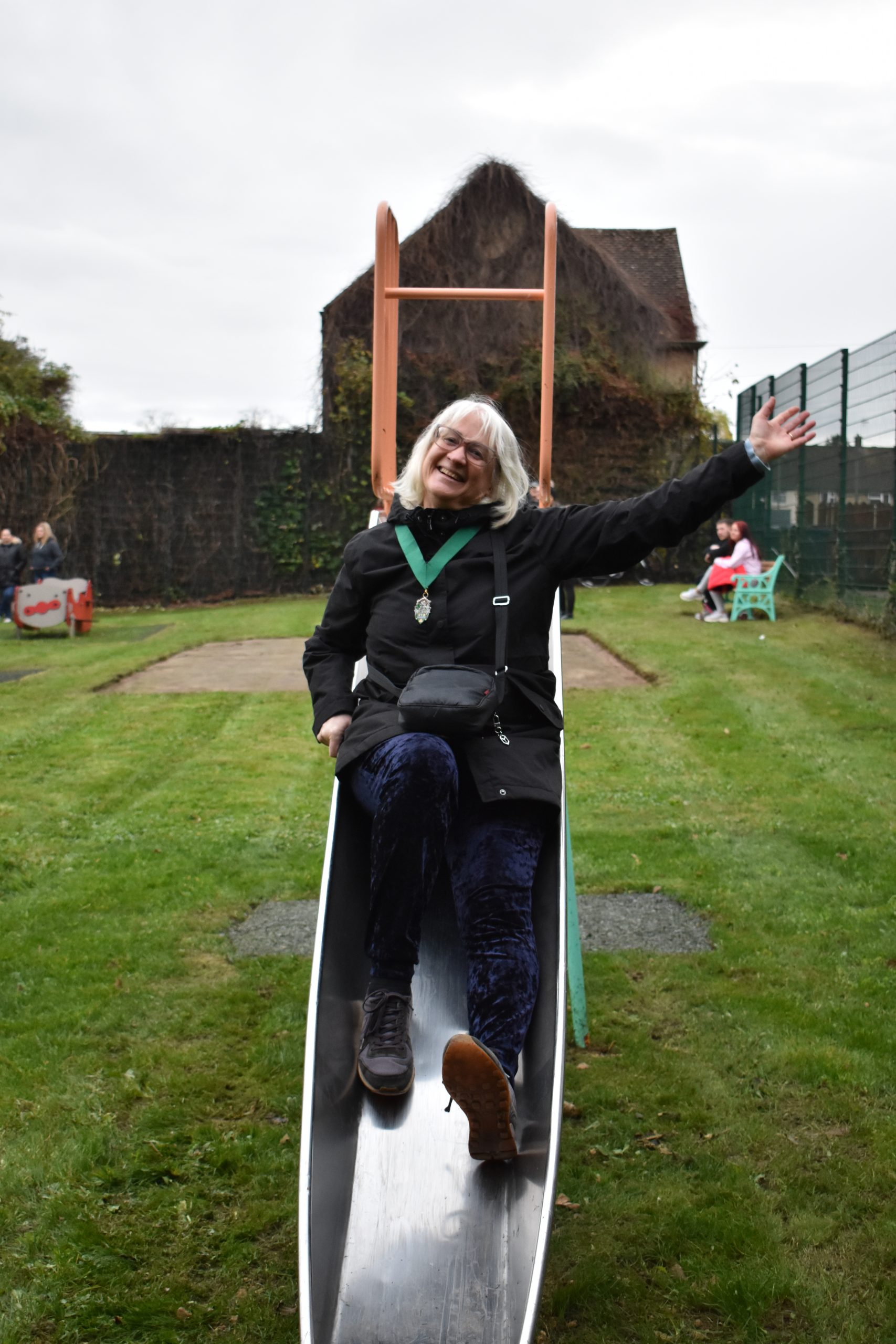 Cllr Duncan on the slide