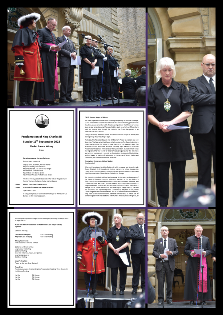 Photographs of the Witney Proclamation, the Ceremonial Mace and Book of