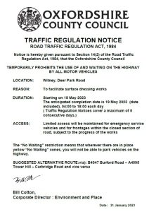 Traffic Regulation Notice Deer Park