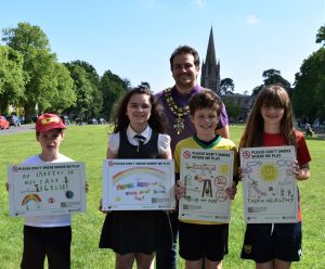 Competition winners with the Mayor