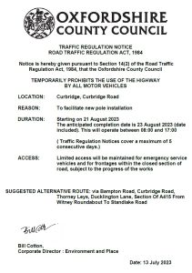Curbridge Road Traffic Regulation Notice