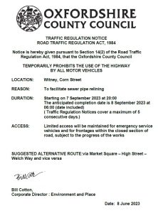 Traffic Regulation Notice Corn Street
