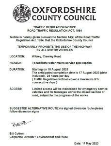 Traffic Regulation Notice Crawley Road