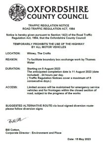 Traffic Regulation Notice, The Crofts