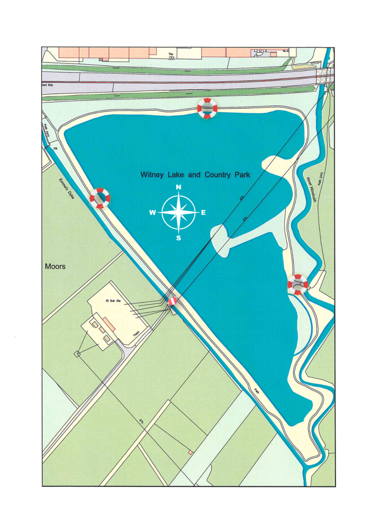 Map showing locations of the life preservers at the Lake , north shore, west shore, east shore concrete bridge and bridge from SSE station