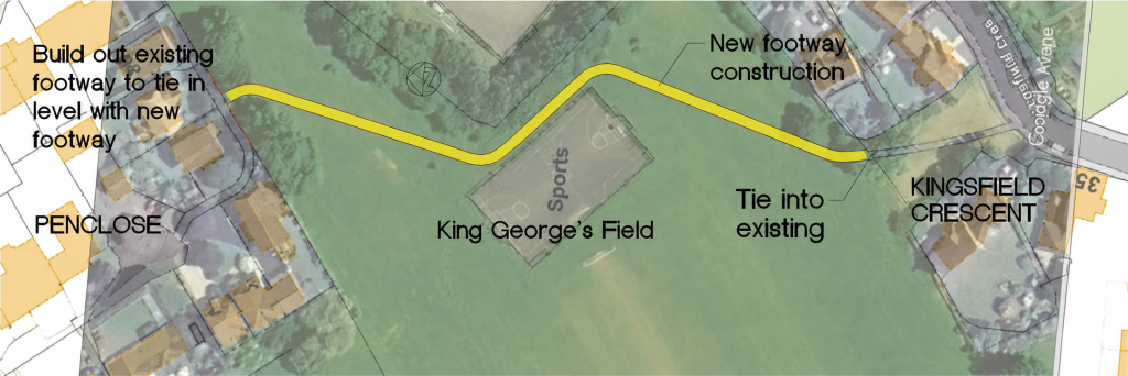 Map showing new path route in yellow
